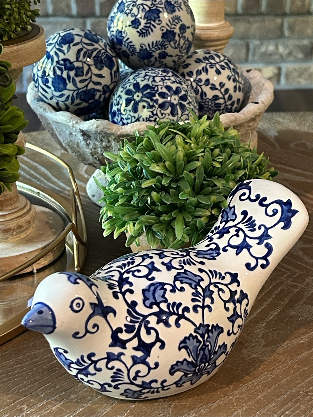 NEW! Shabby Chic Ceramic Blue & White Floral Ceramic Chinoiserie Love Song Bird - Picture 2 of 9